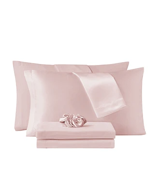 Sanders Microfiber -Pc. Sheet Set with Satin Pillowcases and Hair-tie