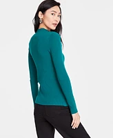 I.n.c. International Concepts Women's Detail Ribbed Mock Neck Sweater, Created for Macy's