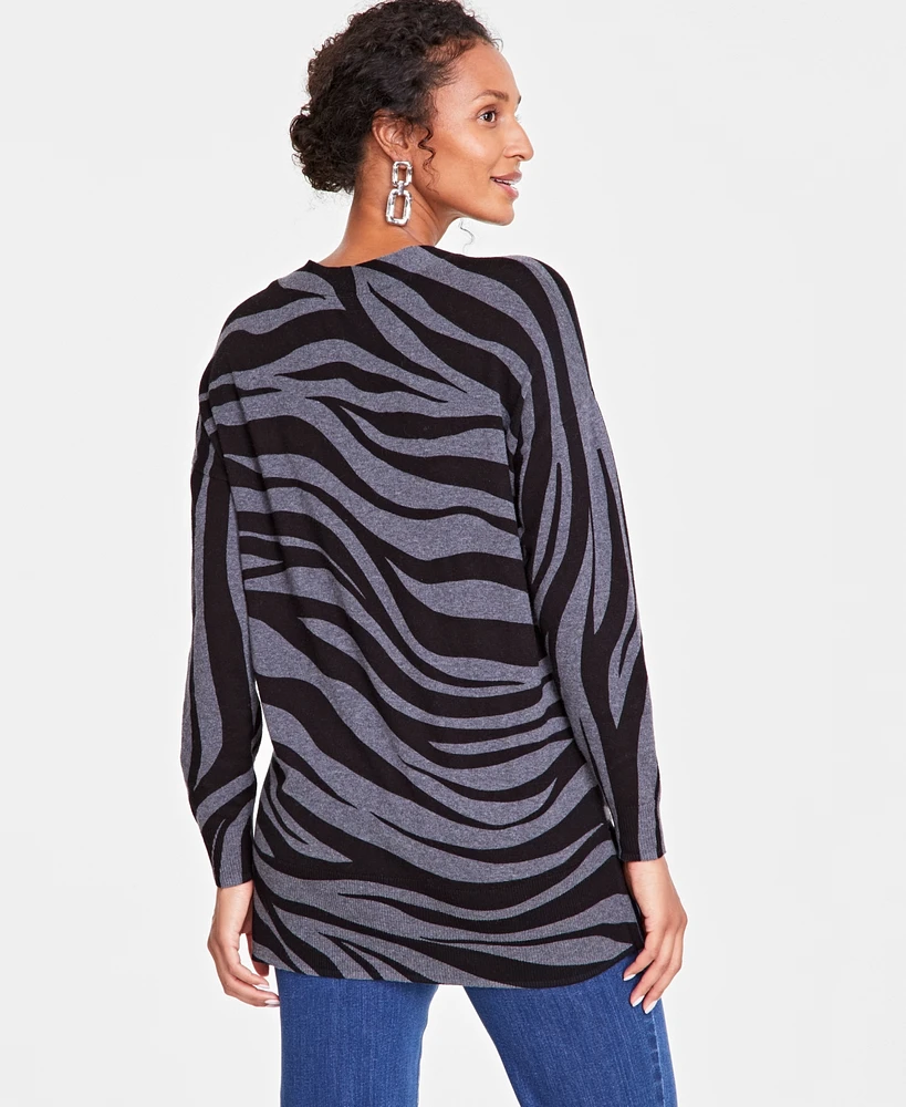 I.n.c. International Concepts Women's Zebra-Print V-Neck Sweater, Created for Macy's