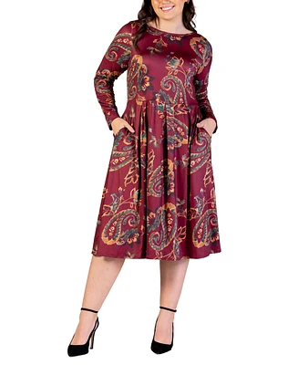 24seven Comfort Apparel Plus Size Midi Length Dress with Pockets