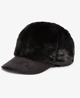 I.n.c. International Concepts Women's Faux-Fur & Faux-Suede Baseball Cap, Created for Macy's