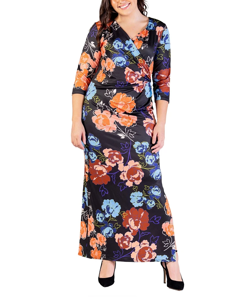 24seven Comfort Apparel Plus Printed Maxi Dress