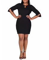 24seven Comfort Apparel Plus Three Quarter Sleeve Mini Dress