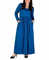 24seven Comfort Apparel Plus Size Long Sleeve Maxi Dress with Pockets