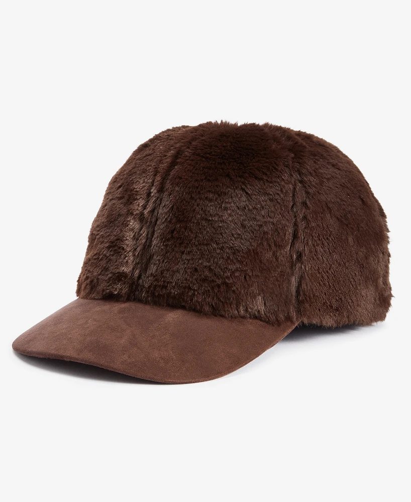 I.n.c. International Concepts Women's Faux-Fur & Faux-Suede Baseball Cap, Created for Macy's