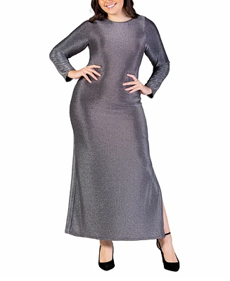 24seven Comfort Apparel Plus Long Sleeve Shimmery Maxi Dress