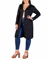 24seven Comfort Apparel Plus Knee Length Hooded Cardigan Sweater