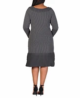 24seven Comfort Apparel Plus Rib Knit Long Sleeve Sweater Dress