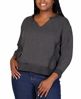 24seven Comfort Apparel Plus Relaxed Fit Rib Knit V-Neck Top