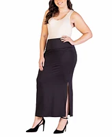 24seven Comfort Apparel Plus Versatile Elastic Waist Maxi Skirt