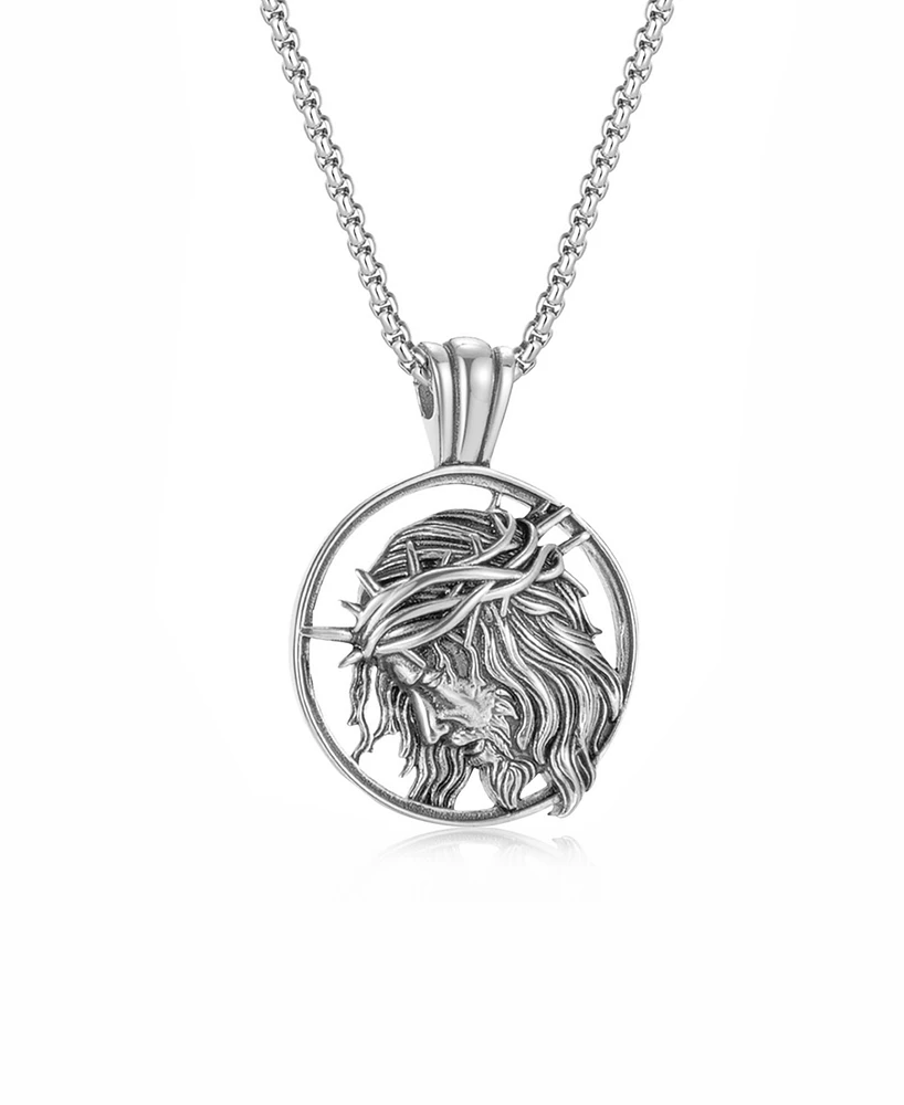 Rhona Sutton Silver Jesus Stainless Steel Pendant Necklace