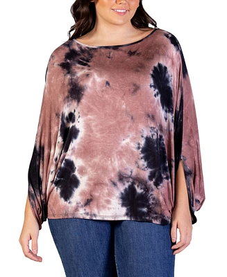 24seven Comfort Apparel Plus Tie Dye Batwing Sleeve Relax Fit Top