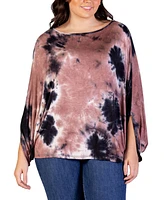 24seven Comfort Apparel Plus Tie Dye Batwing Sleeve Relax Fit Top