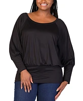 24seven Comfort Apparel Plus Round Neck Banded Bottom Top