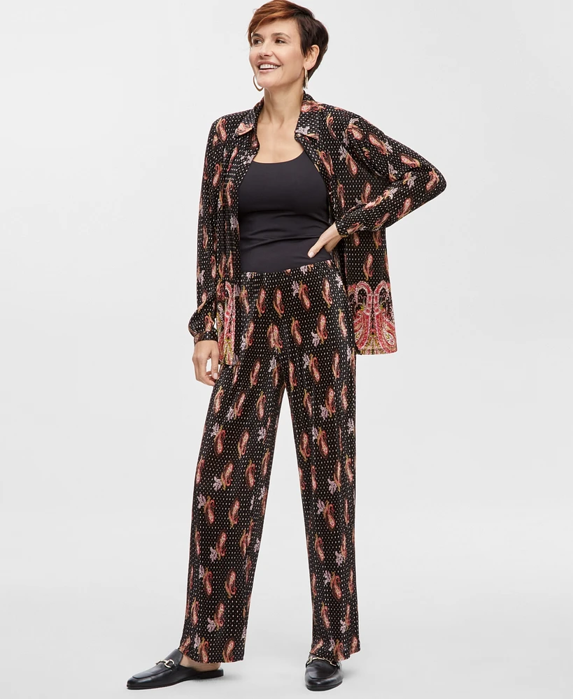 Jm Collection Petite Pleated Paisley-Print Pull-On Pants, Exclusively at Macy's