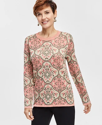 Jm Collection Women's Printed Jacquard Sweater, Created for Macy's