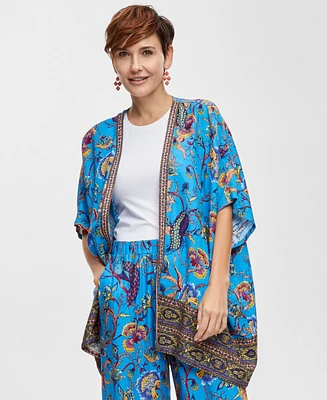 Jm Collection Women's Linen Blend Printed Kimono, Created for Macy's