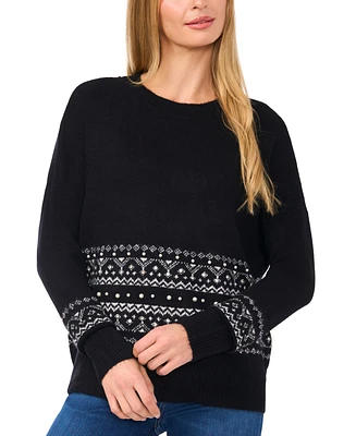 CeCe Women's Embellished Fair Isle Sweater