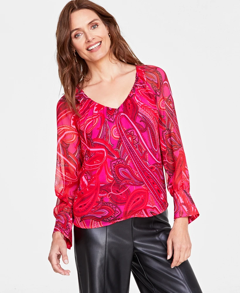 I.n.c. International Concepts Women's Paisley-Print V-Neck Blouse, Created for Macy's