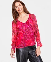 I.n.c. International Concepts Women's Paisley-Print V-Neck Blouse, Created for Macy's