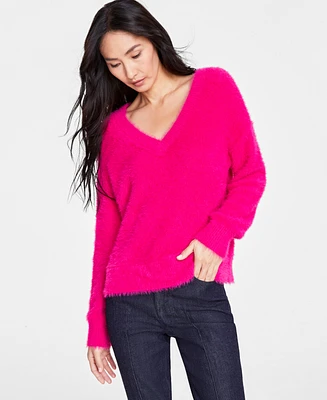 I.n.c. International Concepts Women's Eyelash V-Neck Sweater, Created for Macy's