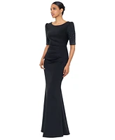 Xscape Petite Pleated-Waist Puffed-Shoulder Gown