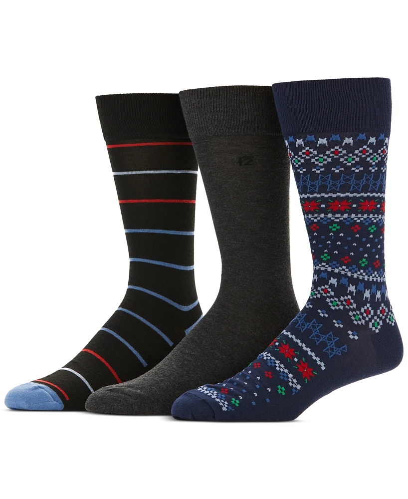 Perry Ellis Portfolio Men's 3-Pack Fair Isle Holiday Print Dress Socks