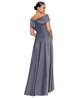 Xscape Women's Off-The-Shoulder V-Neck Glitter Gown