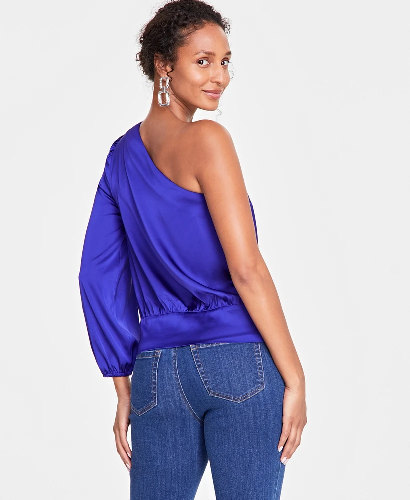 I.n.c. International Concepts Women's Satin One-Shoulder Side-Tie Blouse, Created for Macy's