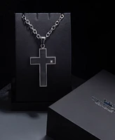 Rhona Sutton Silver Stainless Steel Cross Pendant with Black Enamel Crystal Stone Necklace