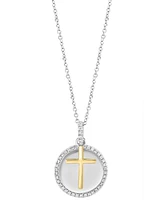 Effy Diamond Disc & Cross Two Charm 18" Pendant Necklace (1/4 ct. t.w.) in Sterling Silver & Gold-Plate