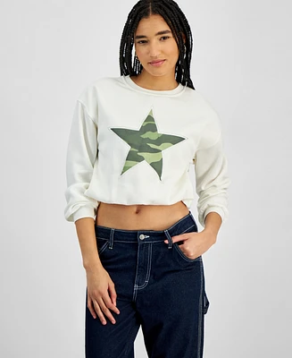 Planet Heart Juniors' Bubble Hem Varsity Crewneck Sweatshirt