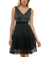 Taylor Women's Embellished Mesh Skirt Fit & Flare Dress