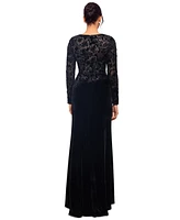 Betsy & Adam Women's Embroidered Velvet Evening Gown