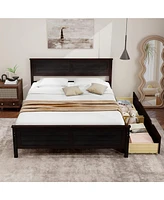 Gymax Full Size Wooden Bed Frame with 2 Storage Drawers & Under-bed Storage Espresso
