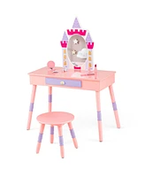 Costway Kids Vanity Set Princess Makeup Pretend Play Dressing Mirror