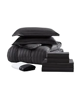 Kate Aurora All Season Hotel Dobby Stripe 8 PieceBed a Bag Comforter & Sheets Set , Burgundy - Queen