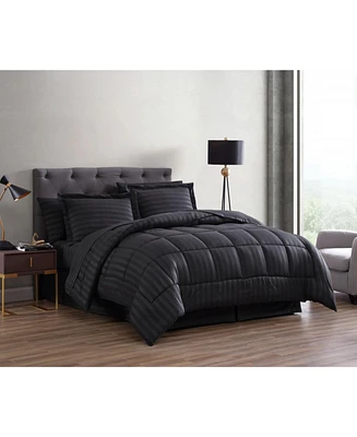Kate Aurora All Season Hotel Dobby Stripe 8 PieceBed a Bag Comforter & Sheets Set , Burgundy - Queen