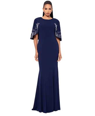 Betsy & Adam Petite Studded-Sleeve Evening Gown