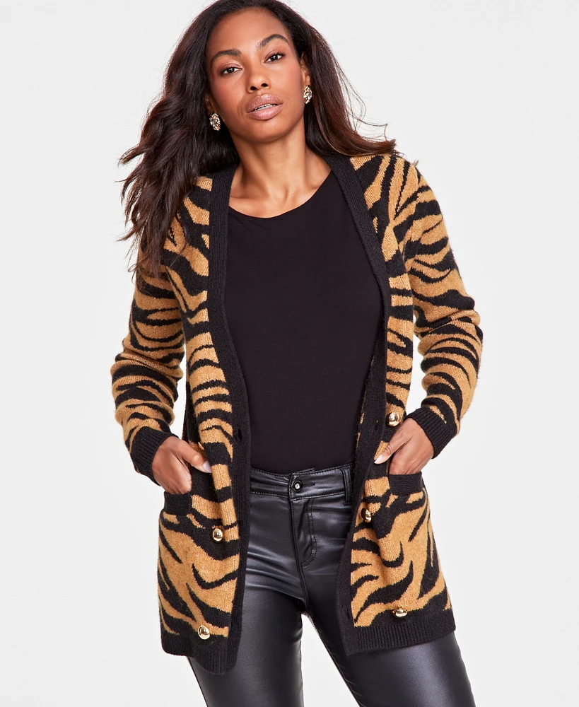 I.n.c. International Concepts Women's Zebra Jacquard Cardigan, Created for Macy's