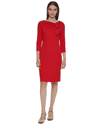 Calvin Klein Women's Bow-Neck 3/4-Sleeve Sheath Dress