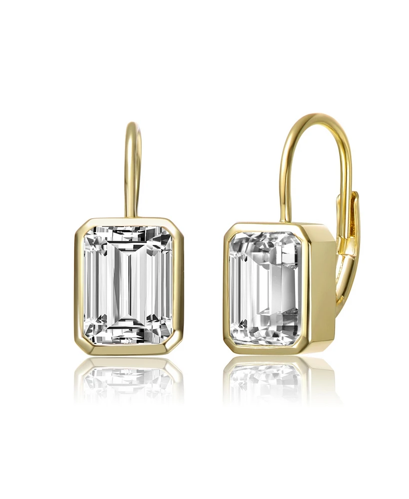 Genevive Sterling Silver Cubic Zirconia Baguette Drop Wire Back Earrings White Gold Plated or 14k