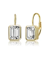 Genevive Sterling Silver Cubic Zirconia Baguette Drop Wire Back Earrings White Gold Plated or 14k