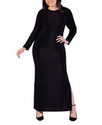 24seven Comfort Apparel Plus Long Sleeve Shimmery Maxi Dress