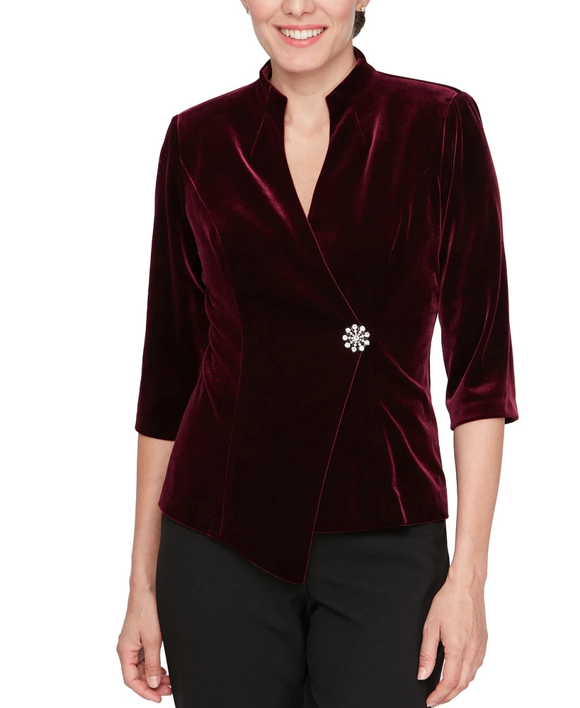 Alex Evenings Petite Velvet Asymmetrical High-Collar Top