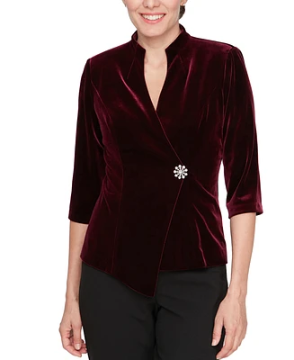 Alex Evenings Petite Velvet Asymmetrical High-Collar Top