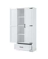 Slickblue Tall White Bathroom Storage Cabinet – Mdf with Two Doors, One Drawer, and Adjustable Shelf
