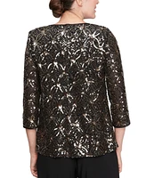 Alex Evenings Women's Sequinned Flyaway 3/4-Sleeve Top