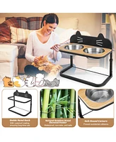 Sugift Elevated Pet Feeder with 2 Stainless Steel Bowls for Cats and Small and Medium Dogs