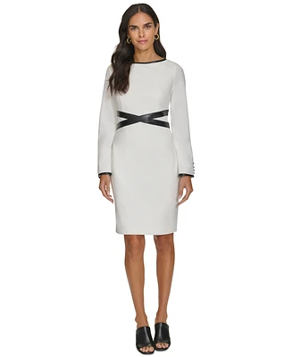 Calvin Klein Women's Faux-Leather-Trim Sheath Dress